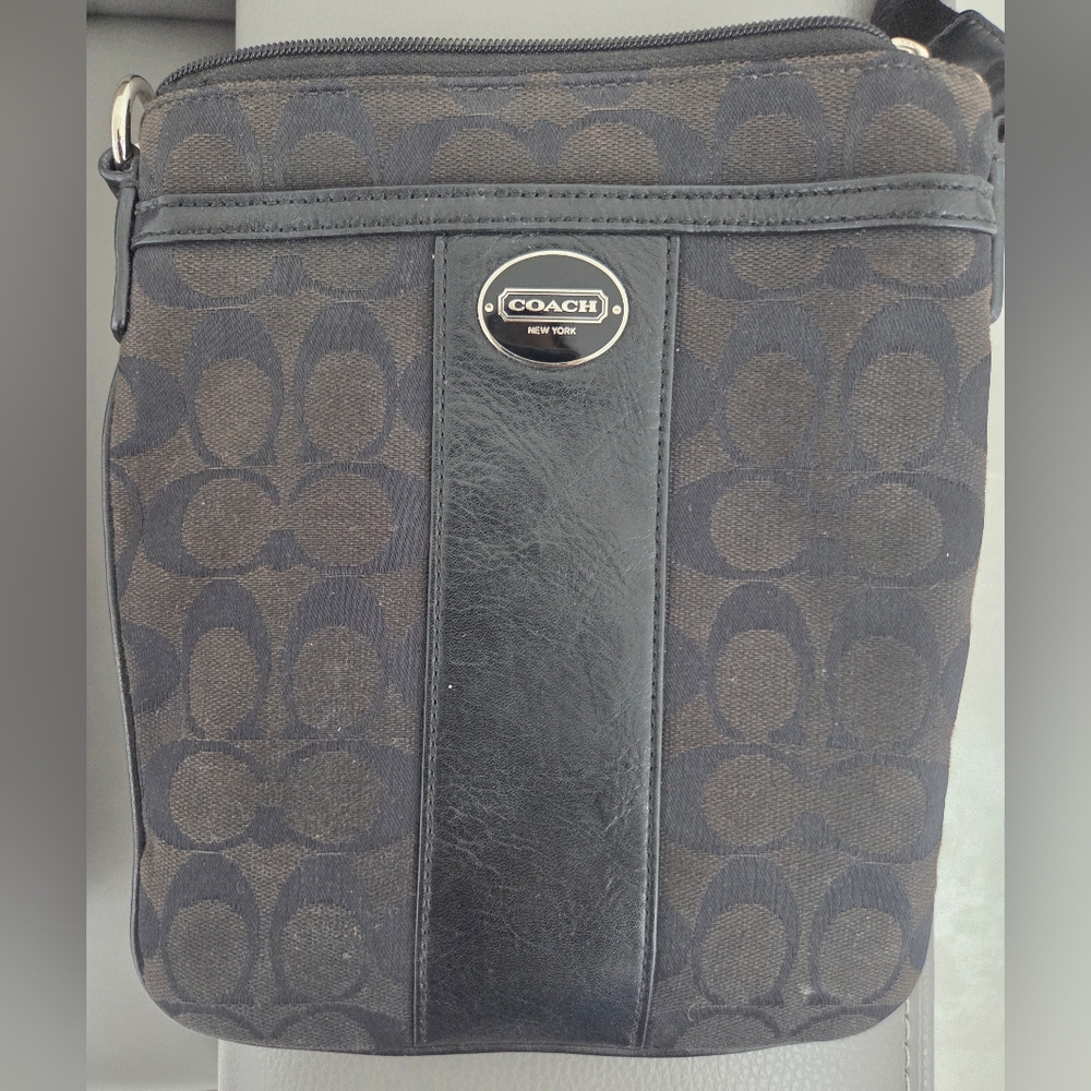 Coach Black and Brown Signature Messenger Bag
